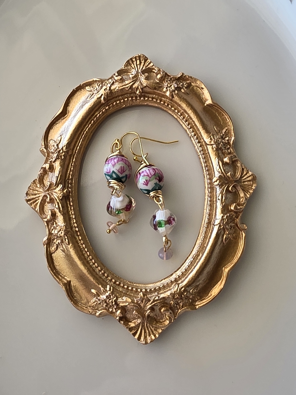 Handcrafted Tea Time Porcelain Drop Earrings